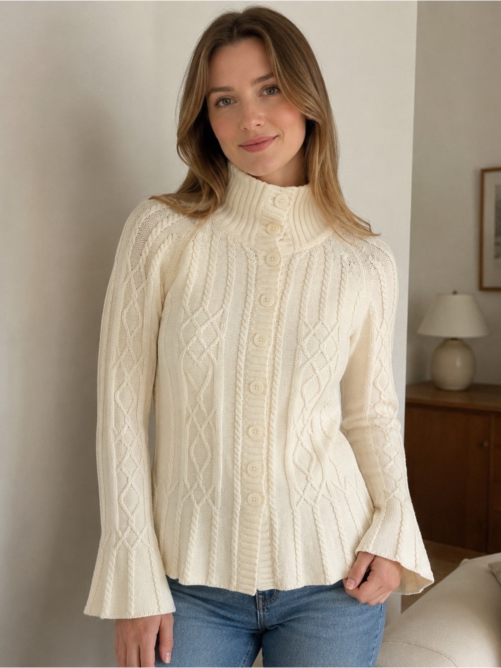 Ispiri Cream Cable Knit Button Front Cardigan – Preppy Coastal Sweater